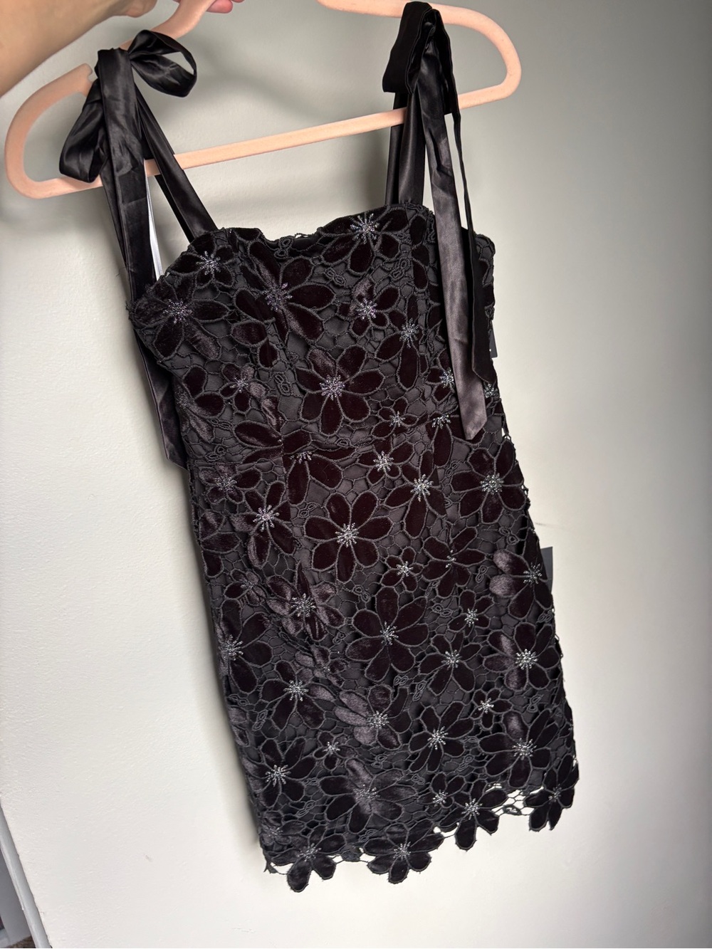 Lulu's Black Floral Velvet & Lace Tie-Strap Mini Dress